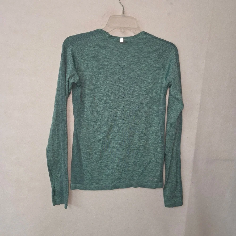 Nike DriFIT Knit Running Top Women M Teal Green Long Sleeve Thumbhole 718582-392